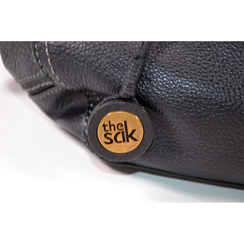 The Sak Black Pebbled Leather Hobo Shoulder Bag Zip Double Handle‎ 3 Section